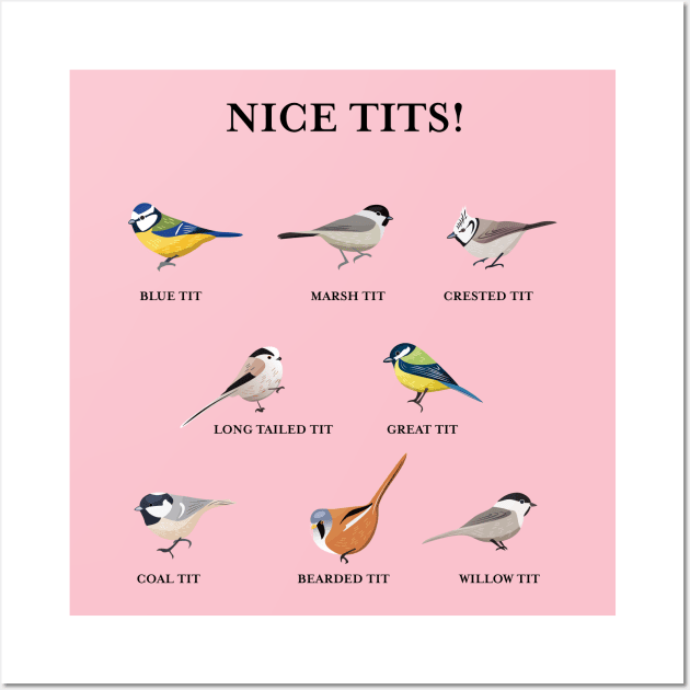 Nice tits Funny cute Bird watching Gift Idea (Pink) Wall Art by qwertydesigns